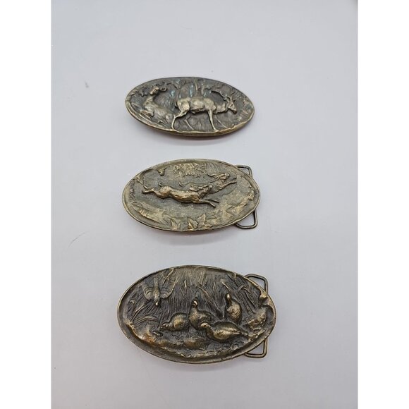 Vintage 1975 A J Dezy Rabbits Birds Deer Lot Of 3Brass Belt Buckle